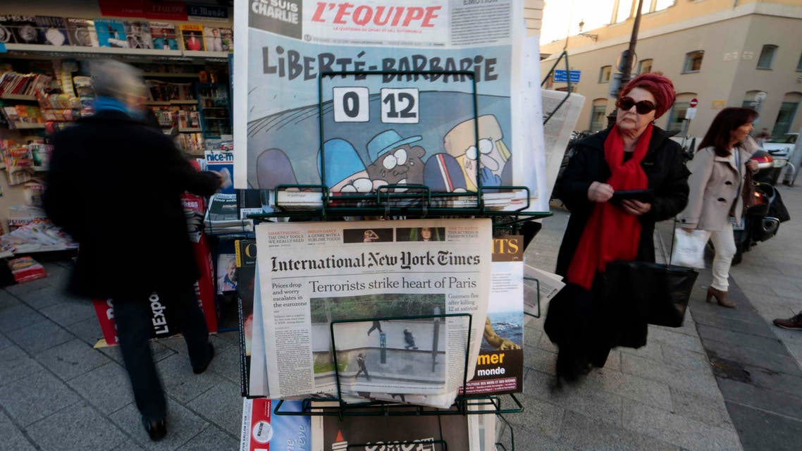 The front pages of daily papers are displayed in a newspaper kiosk in Nice, January 8, 2015. (File photo: Reuters)