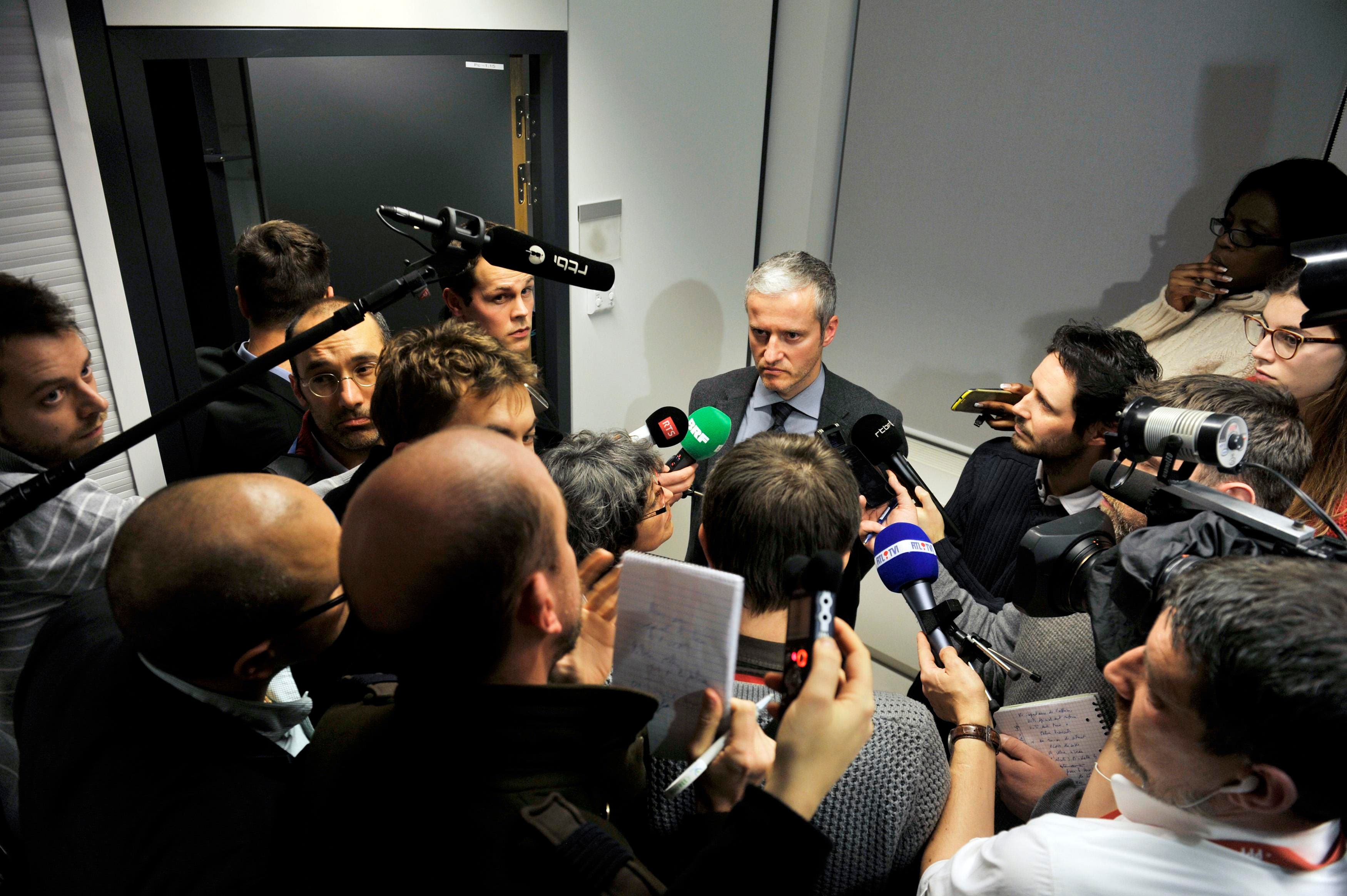 Belgian prosecutors' spokesman Thierry Werts talks to reporters in Brussels January 15, 2015, REUTERS