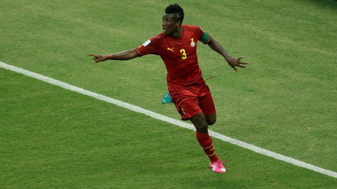 Ghana's Asamoah Gyan celebrates scoring his side's second goal during the group G World Cup soccer match between Germany and Ghana at the Arena Castelao in Fortaleza, Brazil, Saturday, June 21, 2014. (File: AP Photo)