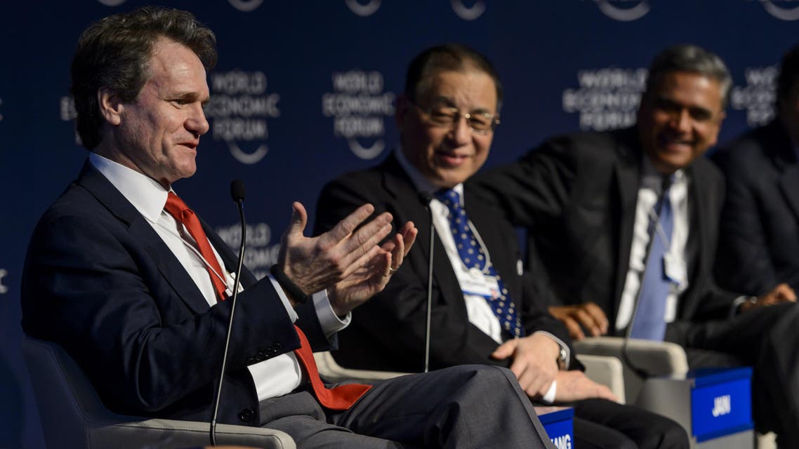 From left: Bank of America Chairman and CEO Brian Moynihan, Hong-Kong Fung Global Institute's Liu Mingkang and Deutsche Bank Co-CEO Anshu Jain Participants attend a session called "The New Banking Context" AFP