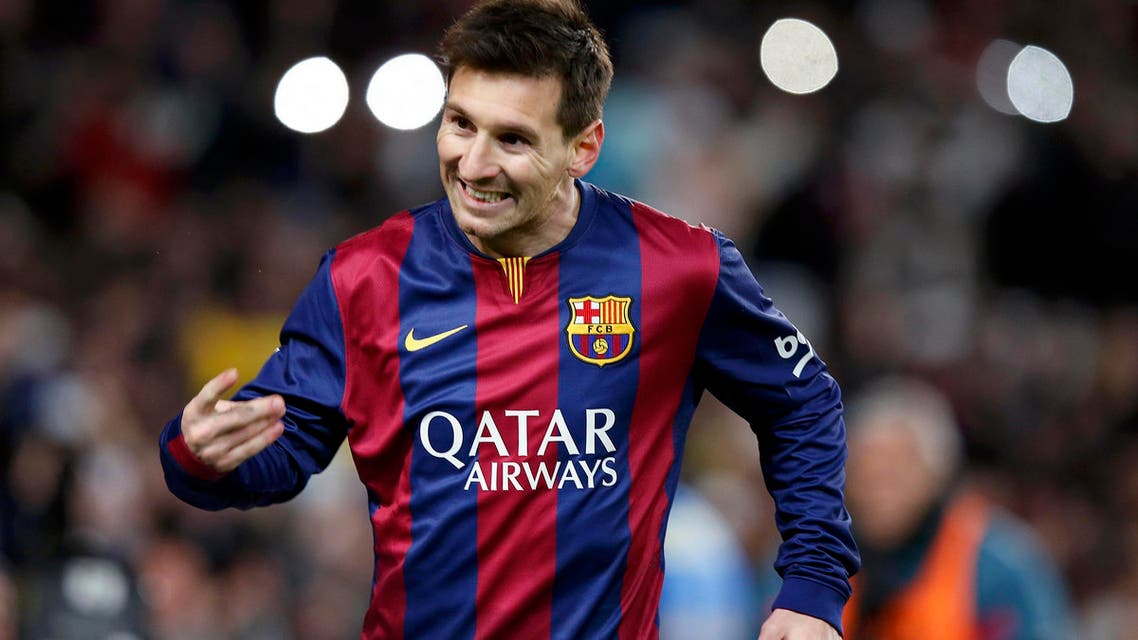 Barcelona's Lionel Messi celebrates after scoring a goal during their King's Cup quarter-final first leg soccer match against Atletico Madrid at the Nou Camp stadium in Barcelona, Jan. 21, 2015. (Reuters)