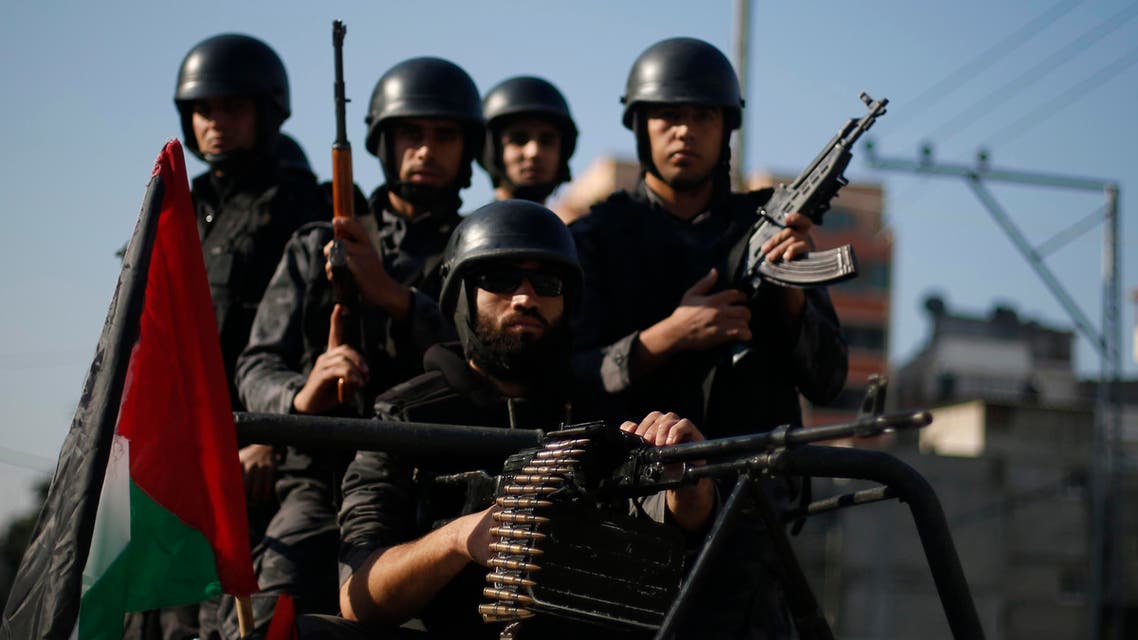 Members of Palestinian security forces loyal to Hamas take part in a parade marking the sixth anniversary of the death of former Hamas interior minister Saeed Seyam, in Gaza City January 18, 2015.