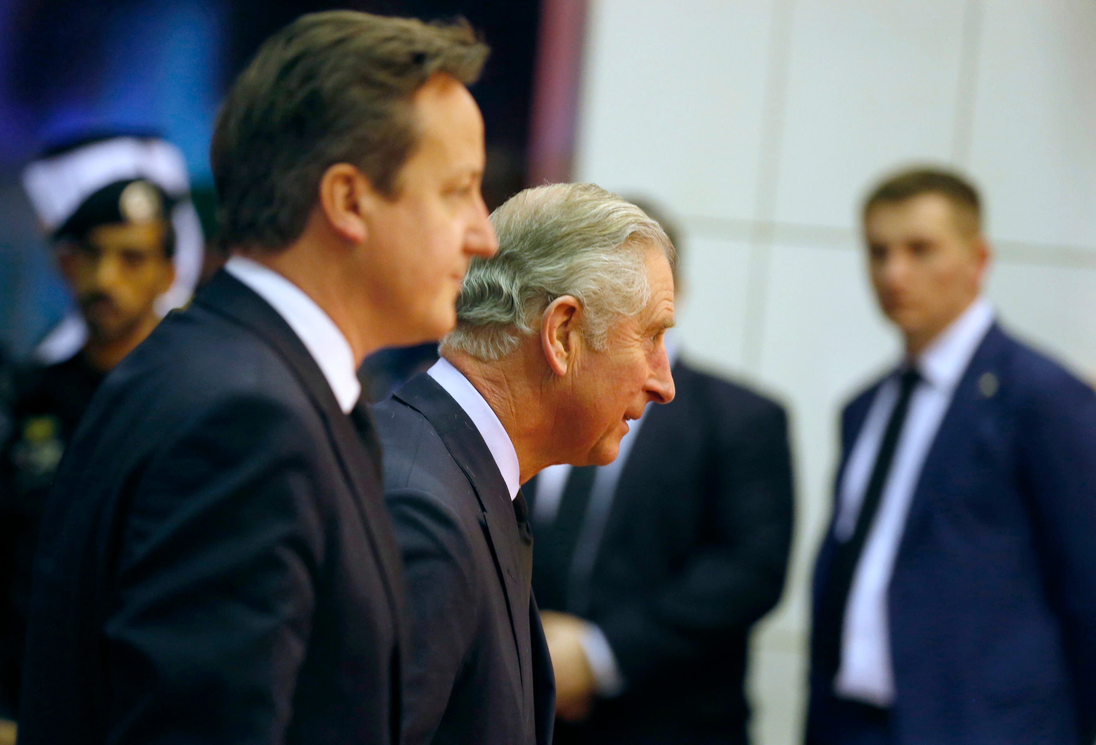 Britain's Prince Charles and PM Cameron arrive to offer condolences following the death of Saudi King Abdullah in Riyadh