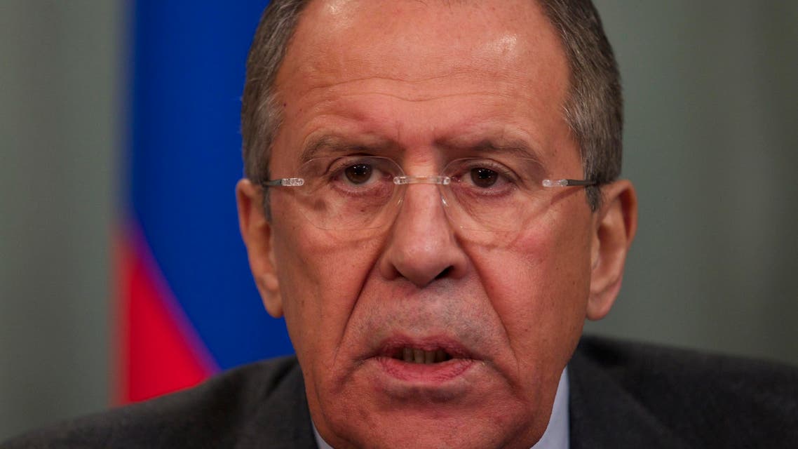Russian Foreign Minister Sergey Lavrov speaks during a news conference after his talks with Israeli counterpart Avigdor Lieberman in Moscow, Russia, Monday, Jan. 26, 2015. (AP Photo/Ivan Sekretarev)