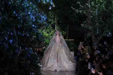 A model presents a creation by Elie Saab during the 2015 Haute Couture Spring-Summer collection fashion show on January 28, 2015 in Paris. (AFP)