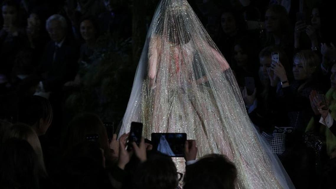 A model presents a creation by Elie Saab during the 2015 Haute Couture Spring-Summer collection fashion show on January 28, 2015 in Paris. (AFP)