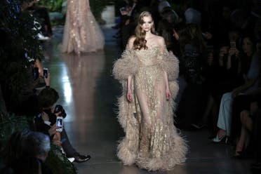 A model presents a creation by Elie Saab during the 2015 Haute Couture Spring-Summer collection fashion show on January 28, 2015 in Paris. (AFP)