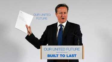 Britain's Prime Minister David Cameron delivers a speech at Dynamic Earth in Edinburgh, Scotland Jan. 22, 2015. (Reuters)