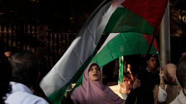 A Egyptian woman waves the Palestinian flag during a protest in solidarity with Gaza after Israel launched its operation on Wednesday with the assassination of Hamas' top military commander in Cairo, Egypt, Thursday, Nov. 15, 2012. (File photo: AP)