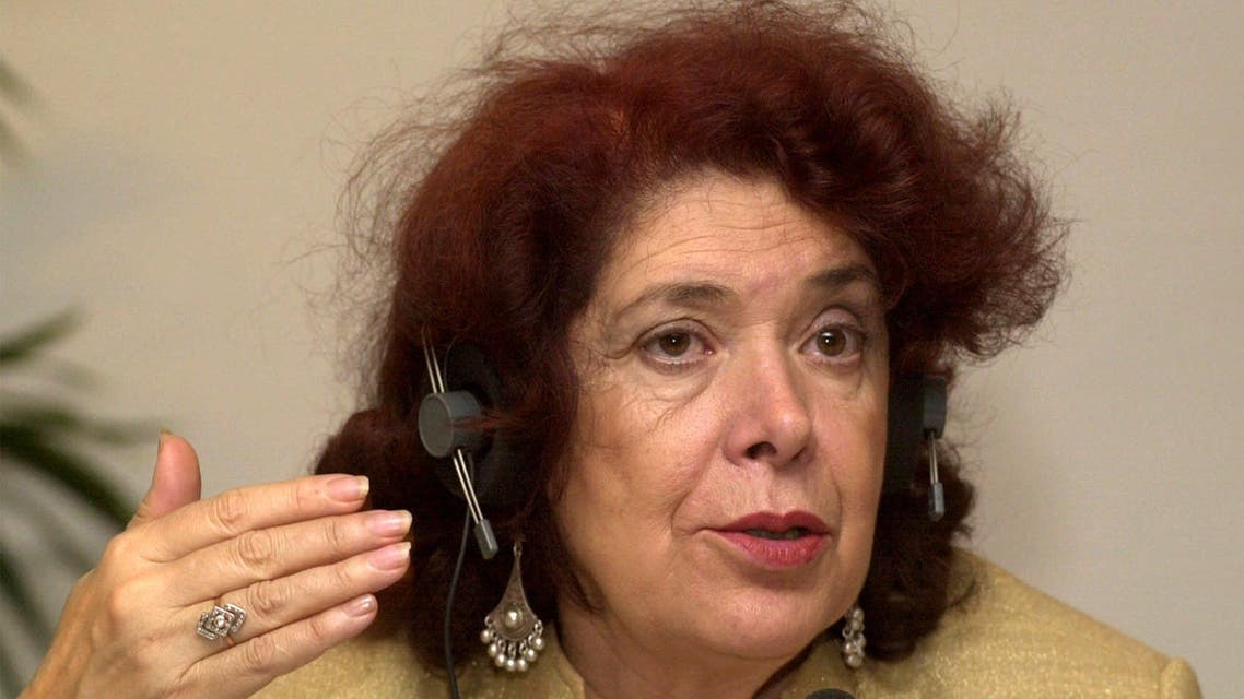 The Algerian writer Assia Djebar gestures during a news conference at the book fair in Frankfurt/Main, Germany, Saturday, Oct. 21, 2000. AP