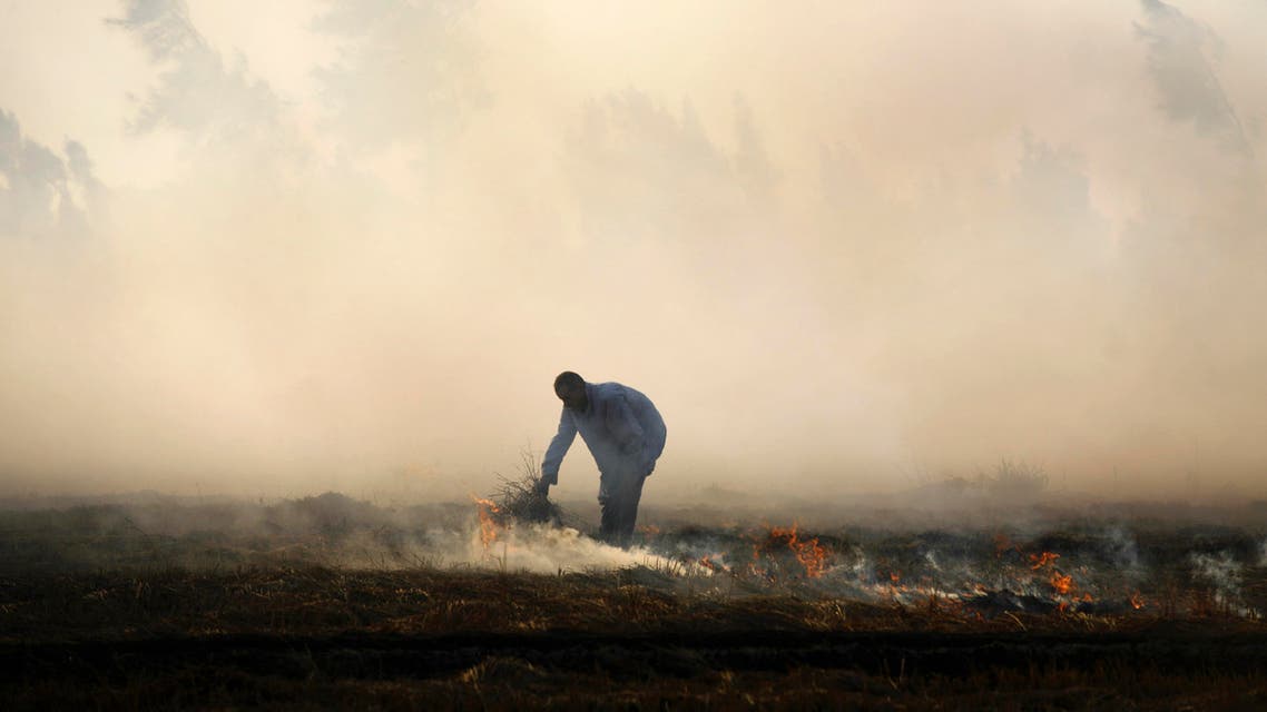 A rice farmer burns hay in a field, the traditional method of clearing fields before planting new crops, on the outskirts of Mansoura, on the Nile Delta, Egypt. (File photo: AP)