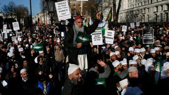 British Muslims protest Charlie Hebdo Mohammed cartoons 
