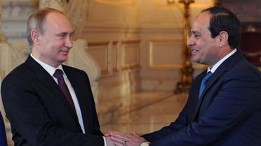  Egyptian President Abdel-Fattah el-Sisi (R) shakes hands with his Russian counterpart Vladimir Putin during their meeting in Cairo on February 10, 2015. (Reuters)