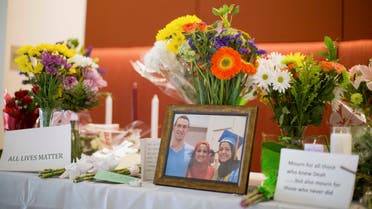 A makeshift memorial for Deah Shaddy Barakat, his wife Yusor Mohammad and Yusor's sister Razan Mohammad Abu-Salha, who were killed by a gunman, is pictured inside of the University of North Carolina School of Dentistry, in Chapel Hill, North Carolina February 11, 2015. Reuters