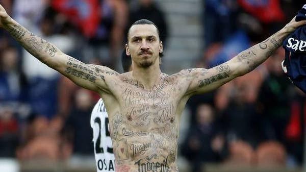 220329 Zlatan Ibrahimovic of Sweden with a large tattoo on his back during  the FIFA World