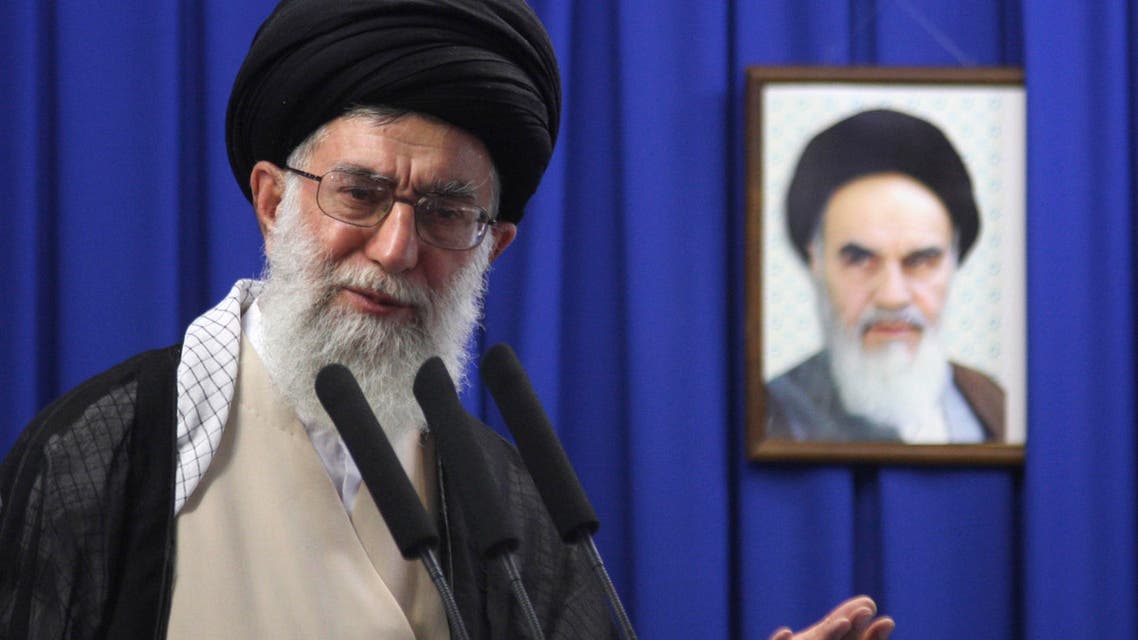 Iran's Supreme Leader Ayatollah Ali Khamenei, delivers his sermon in front of a picture of the late spiritual leader Ayatollah Khomeini, during the Friday prayers, in Tehran. (File photo: AP)