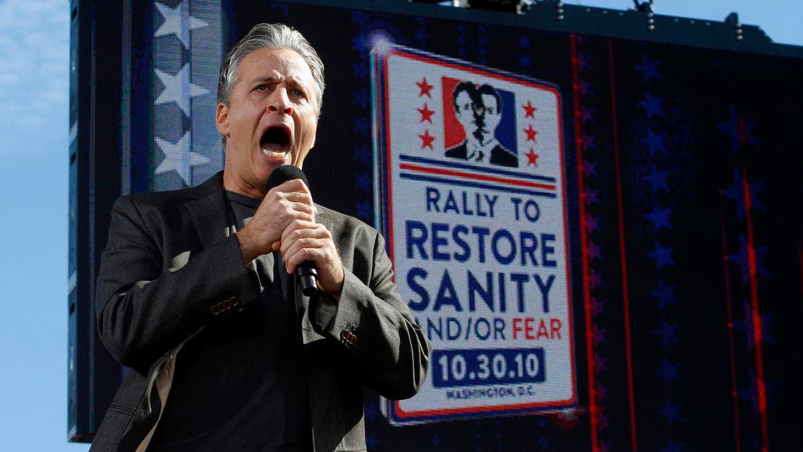 Comedian Jon Stewart addresses the crowd during his "Rally to Restore Sanity and/or Fear" in Washington, in this file photo taken October 30, 2010. (Reuters)