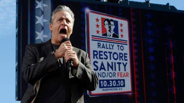 Comedian Jon Stewart addresses the crowd during his "Rally to Restore Sanity and/or Fear" in Washington, in this file photo taken October 30, 2010. (Reuters)