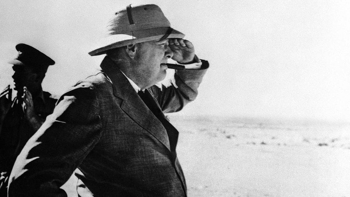 During his stay in the Middle East, Britain’s Prime Minister Winston Churchill paid a visit to the Alamein area, meeting brigade and divisional commanders, visiting a gun site, and inspecting personnel of Australian and South African divisions, on August 19, 1942 in the western desert. (AP Photo)