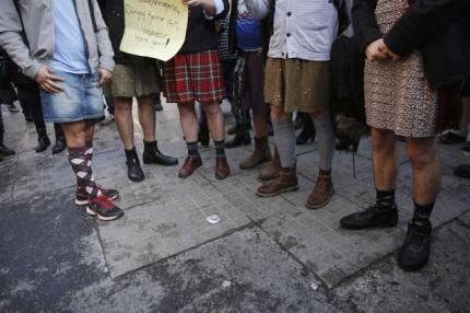 Turkish men wear skirts in protest against domestic violence 