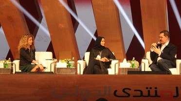 Al Arabiya News Anchor Rima Maktabi (L-R), MBC presenter Muna Abu Sulayman and Journalist Ben Hammersley during a panel at IGCF Sharjah. Shounaz Meky Al Arabiya 