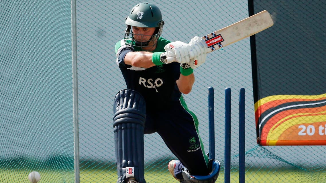 Ireland's cricket captain William Porterfield bats during a practice session in Colombo, Sri Lanka, Friday, Sept. 14, 2012. (AP Photo/Eranga Jayawardena)