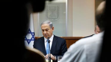 Israeli Prime Minister Benjamin Netanyahu attends the weekly cabinet meeting in his Jerusalem office, Sunday, Jan. 25, 2015. AP