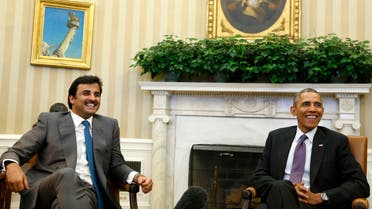 U.S. President Barack Obama meets with Emir of Qatar Sheikh Tamim bin Hamad al Thani while in the Oval Office at the White House in Washington February 24, 2015. (Reuters)