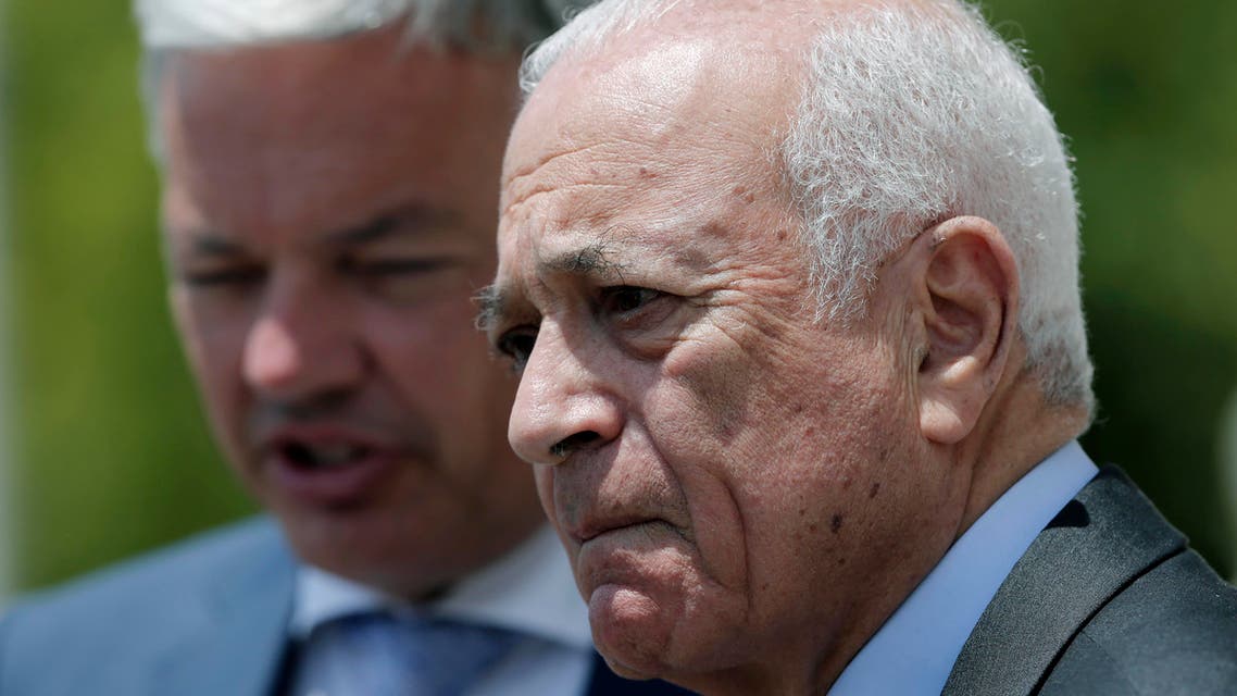 Arab League Secretary General Nabil al-Arabi looks on before a group photo during an EU-Arab league Foreign Ministers summit in Athens, on Wednesday, June 11, 2014. (AP)