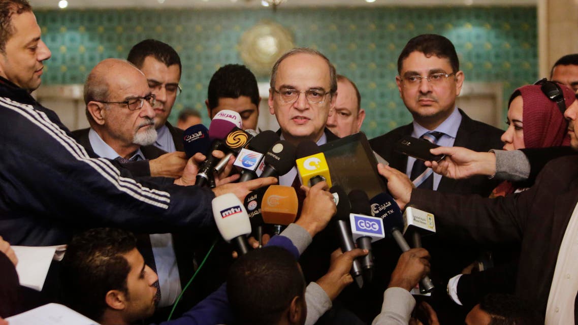 Hadi Bahra, the head of the Syrian National Coalition, the country's main political opposition group, speaks during a press conference following his meeting with the Arab League's Secretary-General Nabil Elaraby at the league's headquarters in Cairo, Egypt, Saturday, Dec. 27, 2014. (File photo: AP)