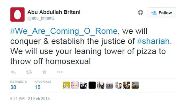 isis leaning tower of pizza tweet