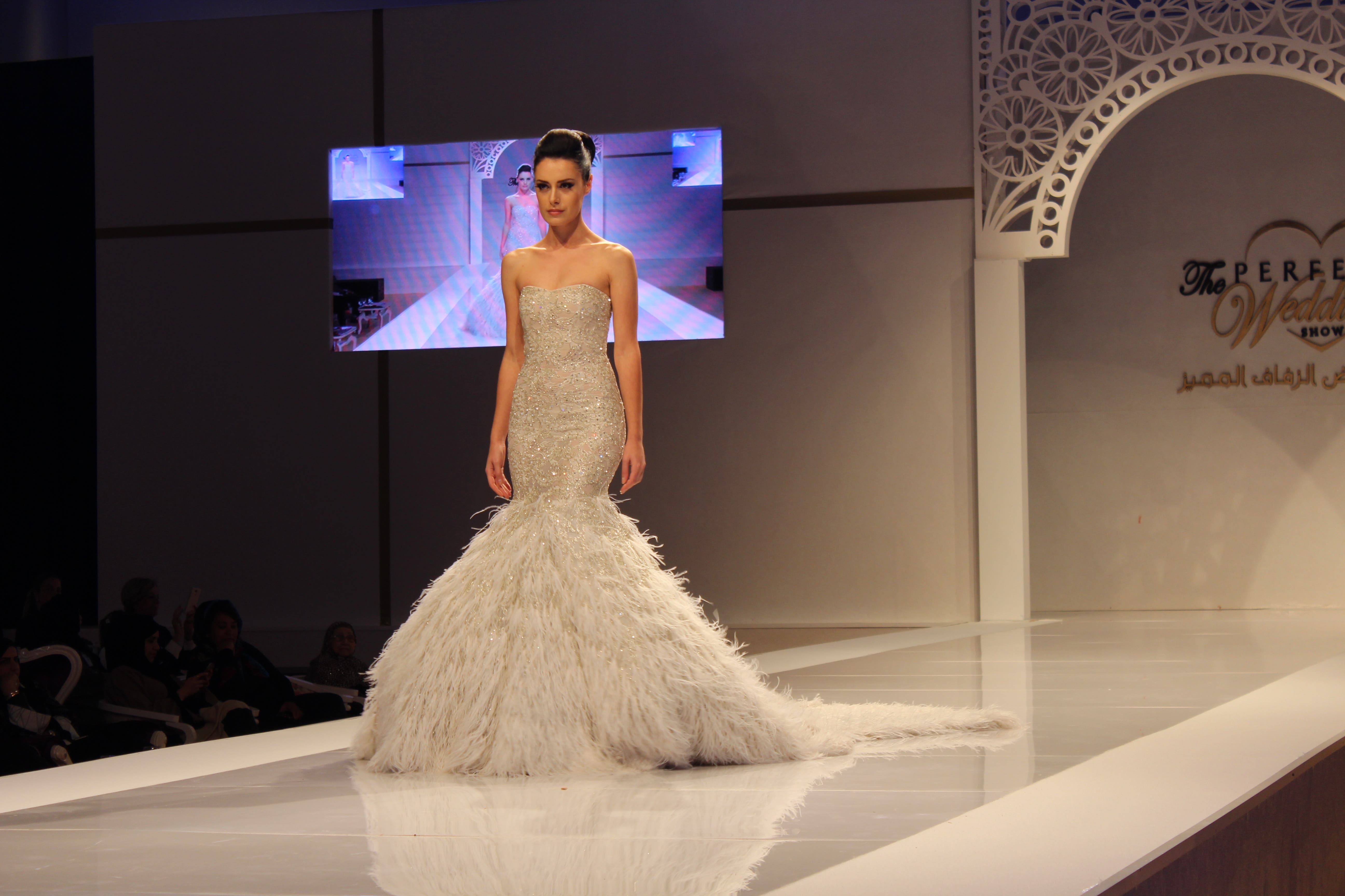 A display of Zakhem’s bridal gowns at the Perfect Wedding Show. (Shounaz Meky/Al Arabiya News)