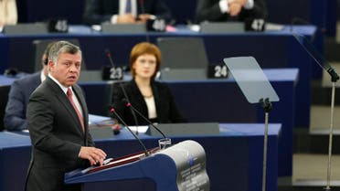 Jordan's King Abdullah addresses the European Parliament during a debate in Strasbourg, March 10, 2015. (Reuters)