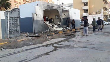A picture distributed on social media purportedly shows the site of the blast at a Tripoli police station. (Photo courtesy of Twitter)
