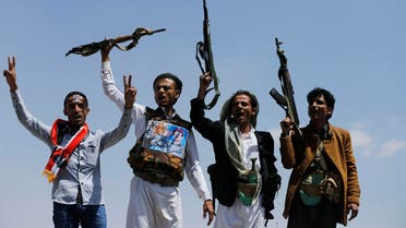 Supporters of Ahmed Ali Abdullah Saleh, the son of Yemen's former President Ali Abdullah Saleh, raise their rifles as they demonstrate in Sanaa, March 10, 2015.  (Reuters)