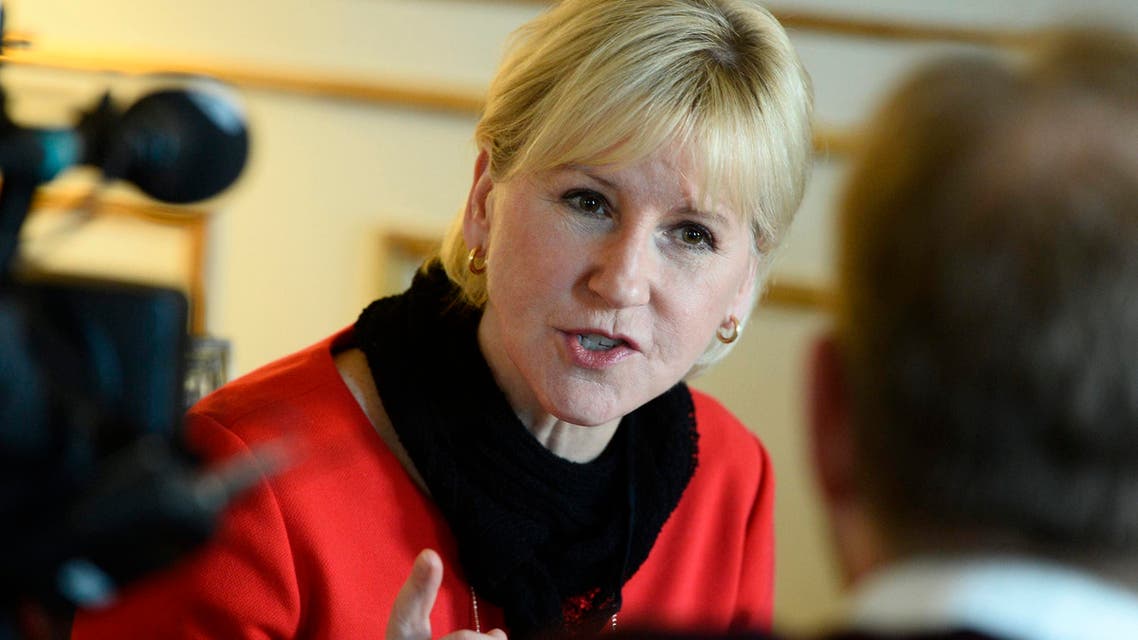 Swedish Foreign Minister Margot Wallstrom gestures during an interview with Sweden's TT News Agency at the Ministry of Foreign Affairs in central Stockholm, March 11, 2015. (Reuters)