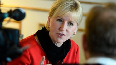 Swedish Foreign Minister Margot Wallstrom gestures during an interview with Sweden's TT News Agency at the Ministry of Foreign Affairs in central Stockholm, March 11, 2015. (Reuters)