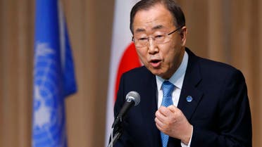 U.N. Secretary General Ban Ki-moon delivers a speech during a symposium of the 70th anniversary of the United Nations at the UN University in Tokyo, Monday, March 16, 2015. (AP)