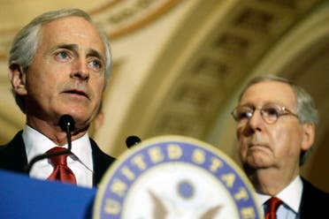 U.S. Senator Bob Corker (R-TN) (L), along with Senate Majority Leader Mitch McConnell (R-KY) (R), speaks at a news conference after the weekly Senate Republican policy luncheon at the U.S. Capitol in Washington, March 3, 2015. (Reuters)