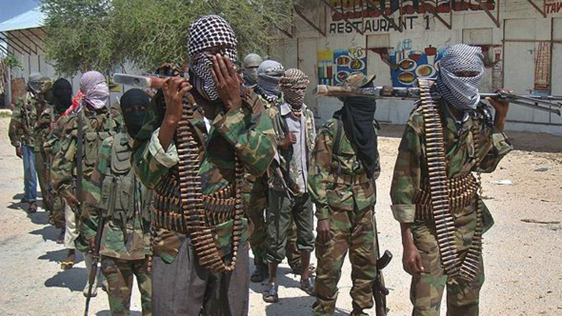 Shabaab fighters seen standing in formation in Somalia (Photo courtesy of Twitter)