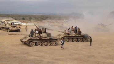 Southern People's Resistance militants loyal to Yemen's President Abd-Rabbu Mansour Hadi move tanks from the al-Anad air base in the country's southern province of Lahej March 24, 2015.  (Reuters)