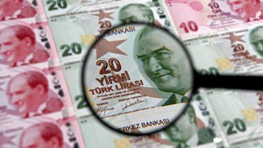 A 20 Turkish Lira banknote is seen through a magnifying lens in this file photo illustration taken in Istanbul, January 28, 2014. (Reuters)