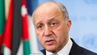 In this March 27, 2015, photo provided by the United Nations, Laurent Fabius, Minister of Foreign Affairs of France, speaks with the media at United Nations headquarters. (AP)