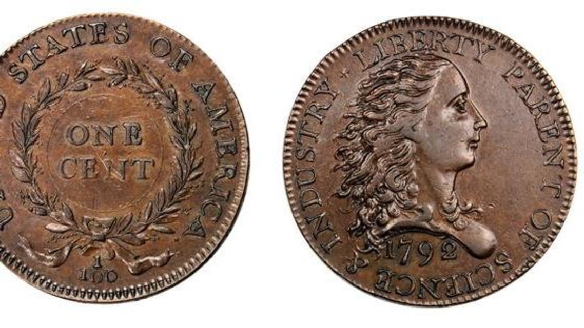 This photo obtained March 26, 2015 courtesy of Stack's Bowers Galleries shows the 1792 Birch Cent, front (L) and back(R). A rare prototype of the first American penny, dating from 1792, has just changed hands for 117.5 million pennies. (AFP)