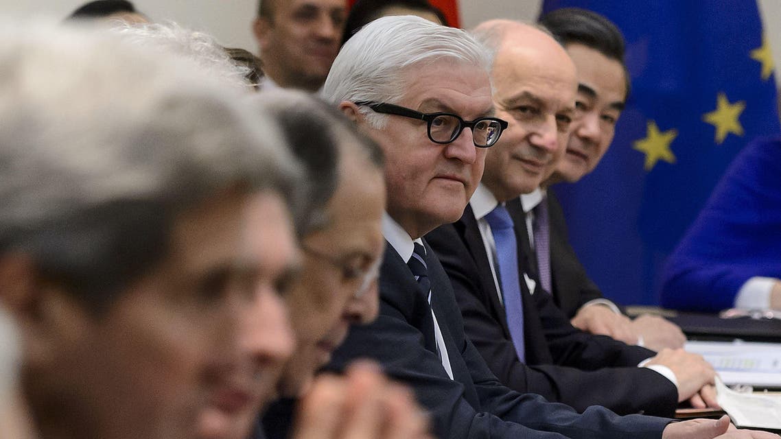 (L to R) US Secretary of State John Kerry, Russian Foreign Minister Sergei Lavrov, German Foreign Minister Frank-Walter Steinmeier, French Foreign Minister Laurent Fabius and Chinese Foreign Minister Wang Yi wait for the opening of a plenary session on Iran nuclear talks at the Beau Rivage Palace Hotel in Lausanne, Switzerland, on March 30, 2015. (Reuters)