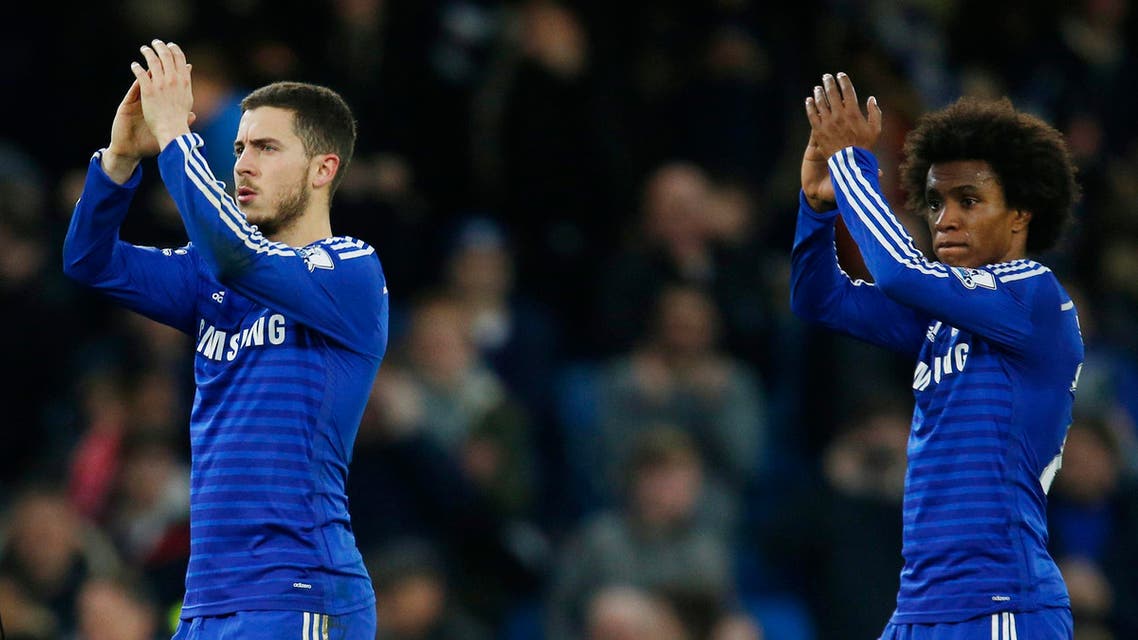 Chelsea - Football: Chelsea's Eden Hazard and Willian applaud the fans at the end of the match