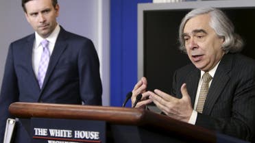 U.S. Secretary of Energy Ernest Moniz (R) discusses the recent preliminary nuclear deal between Iran and six world powers during the White House daily briefing in Washington April 6, 2015. (Reuters)