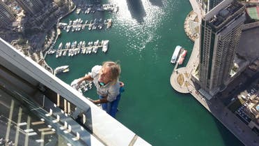 Alain Robert seen practicing before his attempt next week to climb the Cayan Tower in Dubai Marina. (Photo supplied)
