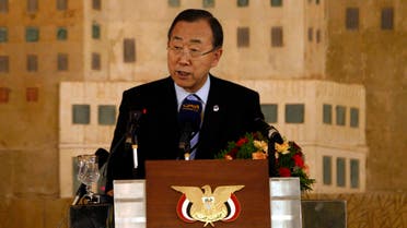 Secretary-General of the United Nations, Ban Ki-moon, speaks during a meeting at presidential palace in Sanaa, Yemen, Monday, Nov. 19, 2012. Ban Ki-moon told reporters that the United nations, the international community and the U.N. Security Council will support Yemen in the transitional period leading to the 2014 presidential and legislative elections. (AP Photo/Hani Mohammed)