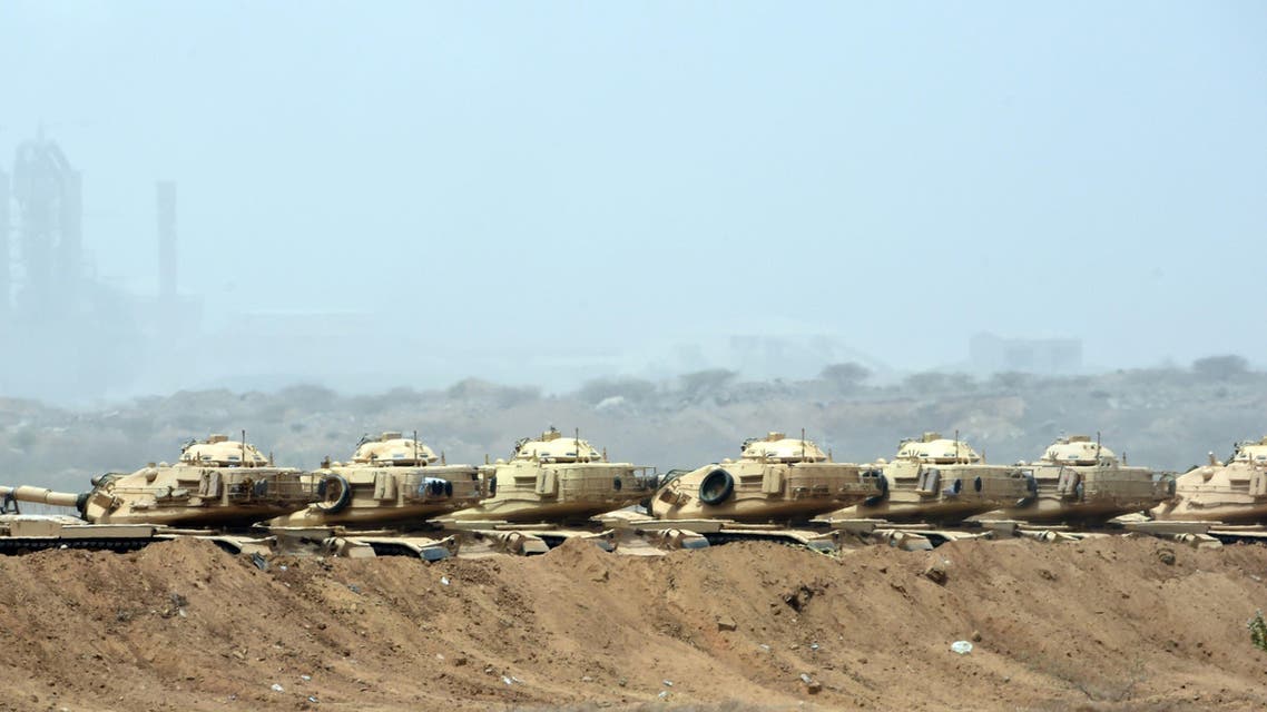 Saudi army tanks are seen deployed near the Saudi-Yemeni border, in southwestern Saudi Arabia, on April 9, 2015. (AFP)